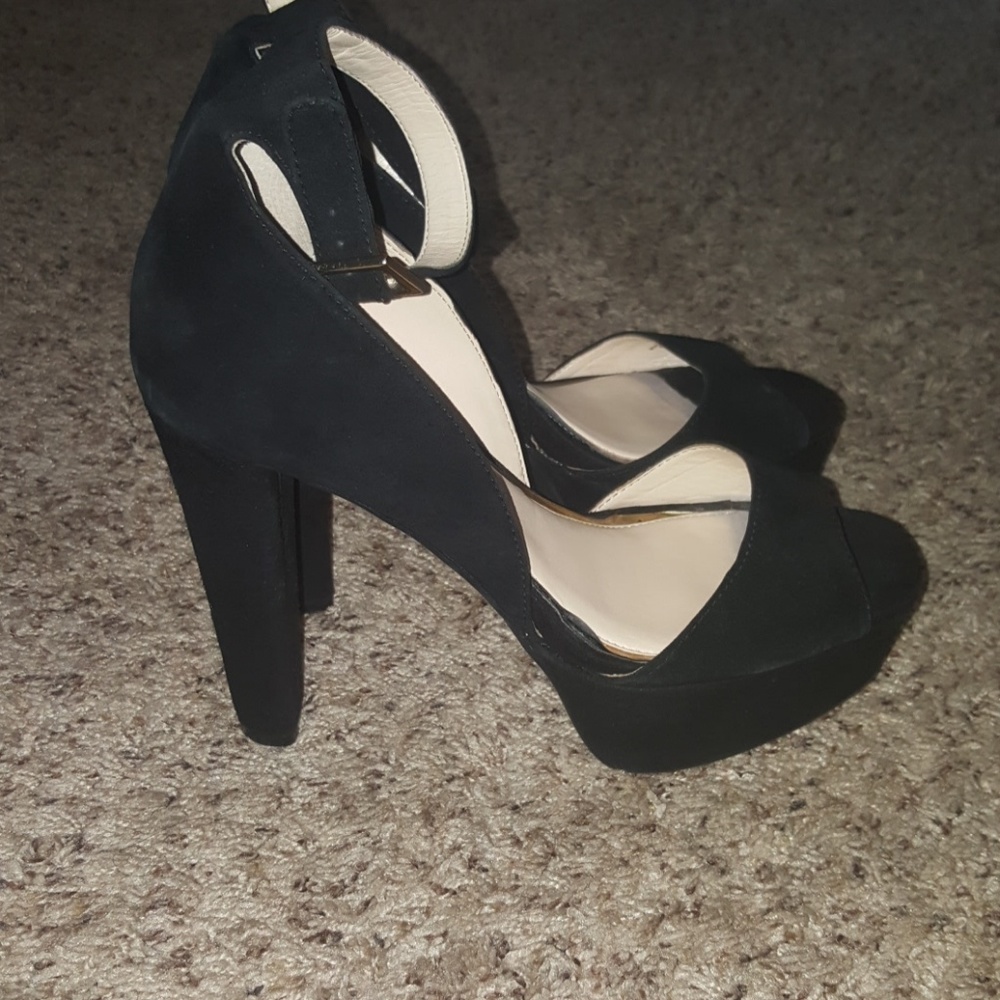 Suede platform ankle strap heels